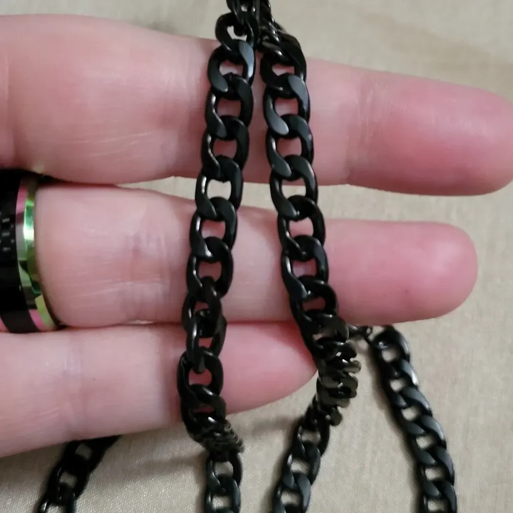 Men's black chunky cuban chain necklace and bracelet set